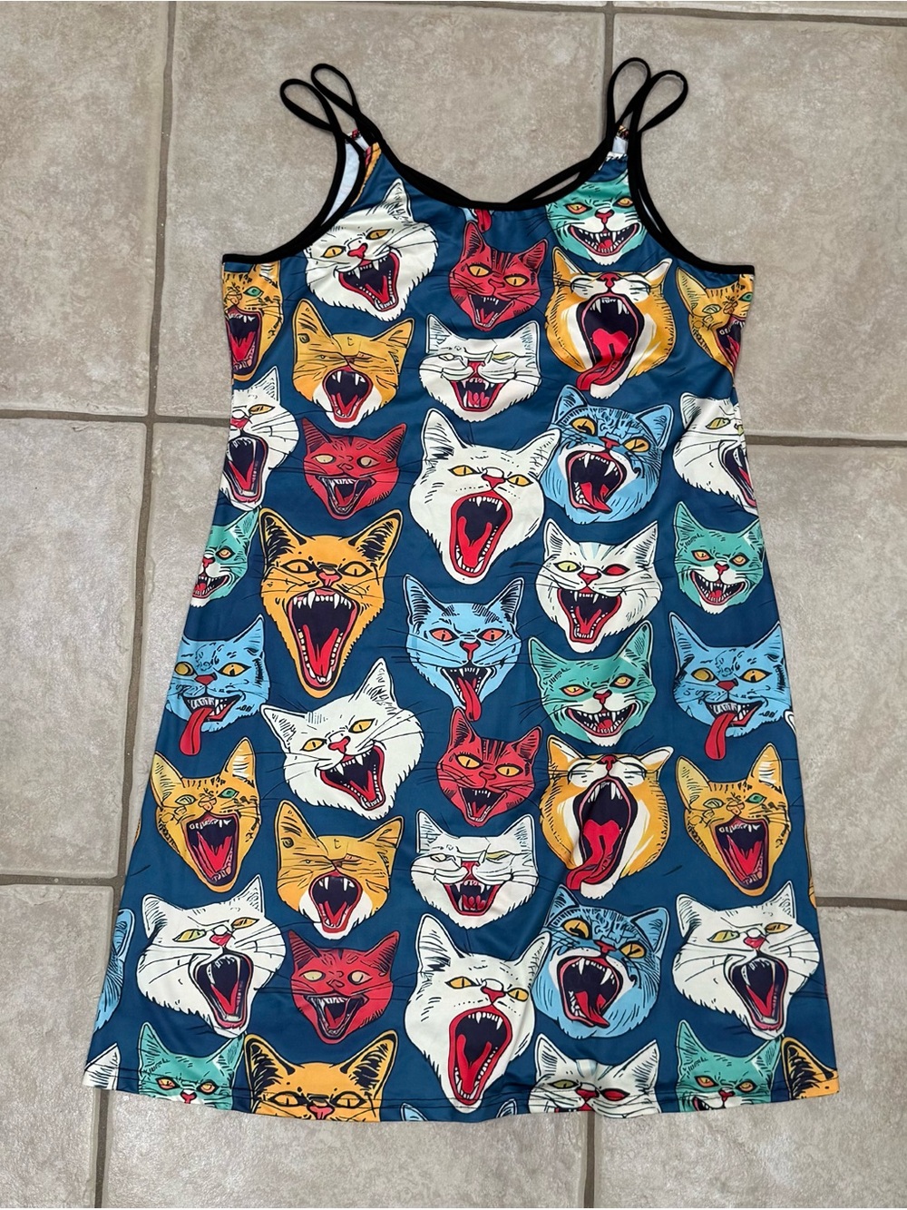 Women’s Cat Print Slip Dress Cat Lover XL
